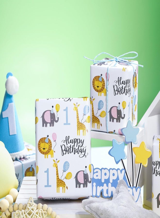 WRAPAHOLIC 1st Birthday Wrapping Paper Sheet - 6 Sheets Cute Animal Design Folded Flat for Birthday, Party, Baby Showers - 19.7 Inch X 27.5 Inch Per Sheet - Image 4